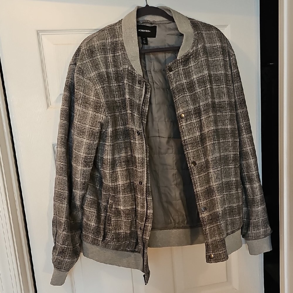 Nordstrom Gray Bomber Jacket with Ribbed Waistband